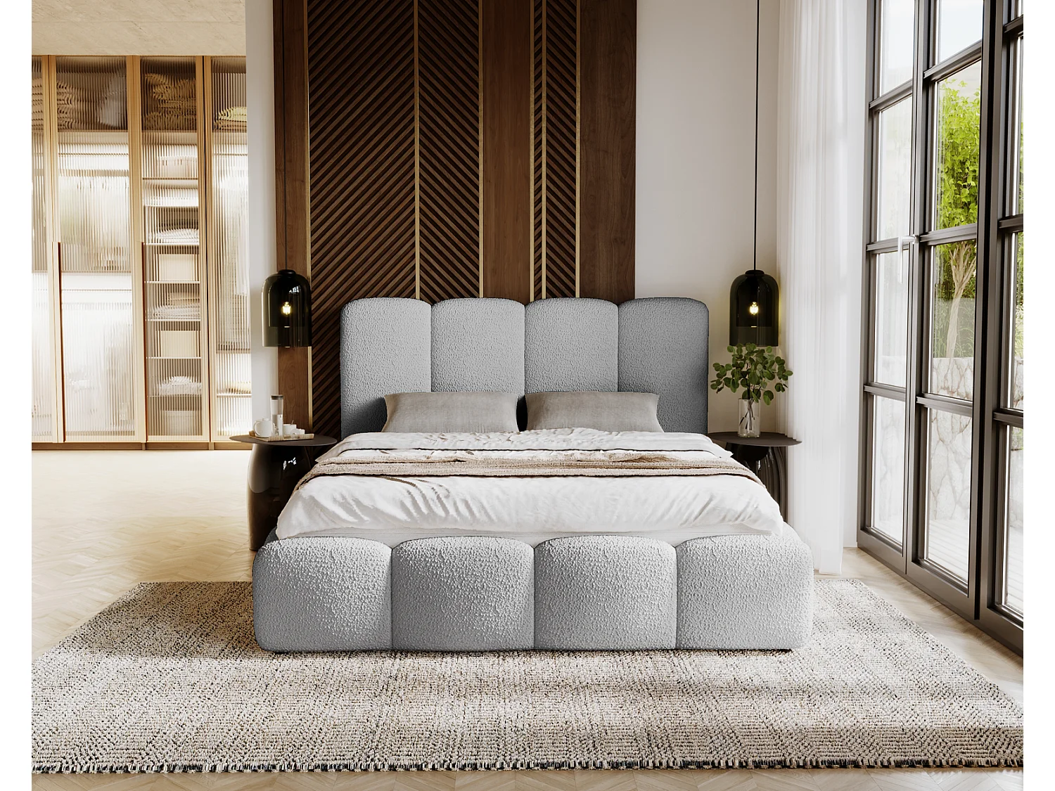 Emporius Polsterbett mit Lattenrost 200x200 Rolia - Doppelbett, Stauraum, Kopfteil - Schlafzimmer, Bettkasten - Velvet Blau (Kronos 09)