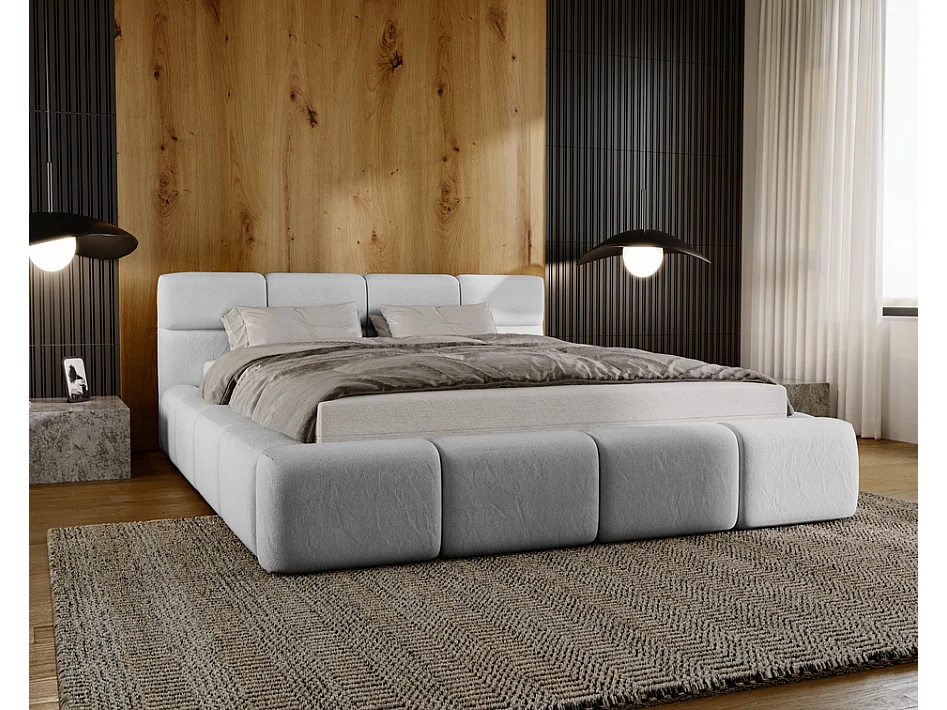 Emporius Lit rembourré 180x200, Lit adulte avec Rangement Oslo - Tete de Lit, Velvet, lit double - Gris (Solar 80)