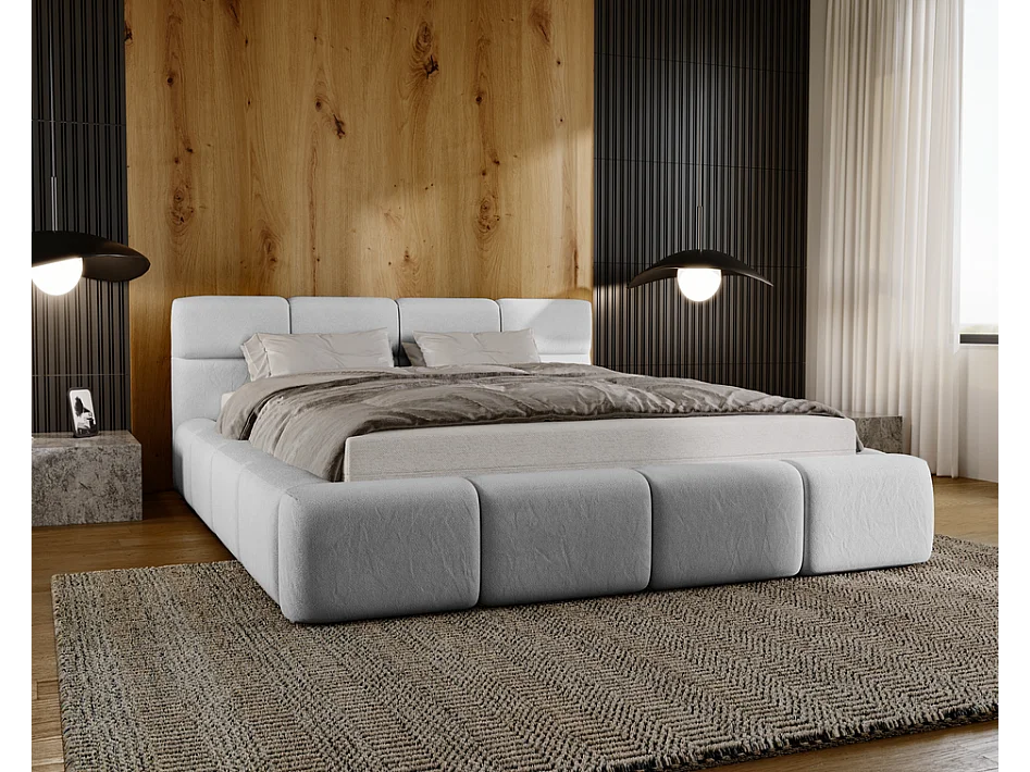 Emporius tweepersoonsbed 180x200, gestoffeerd bed Oslo -  dik foam, lattenbodem, fluwelen - Grijs (Solar 80)