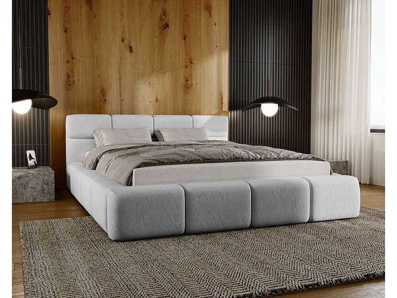 Emporius tweepersoonsbed 180x200, gestoffeerd bed Oslo -  dik foam, lattenbodem, fluwelen - Grijs (Solar 80)