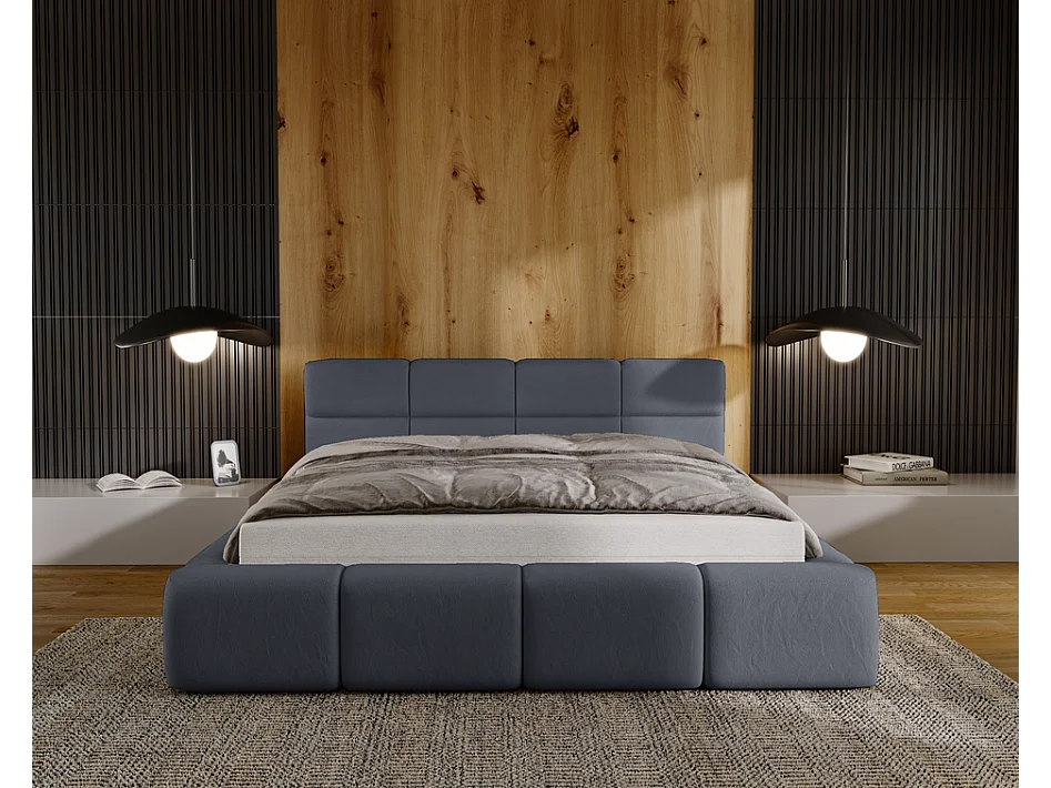 Emporius Lit rembourré 180x200, Lit adulte avec Rangement Oslo - Tete de Lit, Velvet, lit double - Gris foncé (Solar 96)