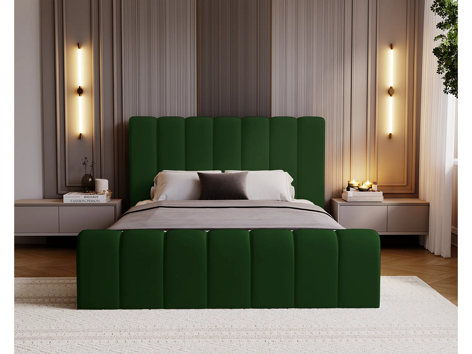 Emporius bed 160x200 Valetta - tweepersoonsbed met opbergruimte, luxe bed met lattenbodem en bedlade - Gestoffeerd bed 160x200 - Groen (Amor Velvet 4311)