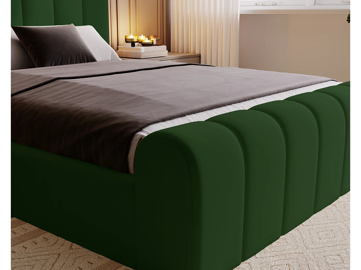 Emporius bed 160x200 Valetta - tweepersoonsbed met opbergruimte, luxe bed met lattenbodem en bedlade - Gestoffeerd bed 160x200 - Groen (Amor Velvet 4311)