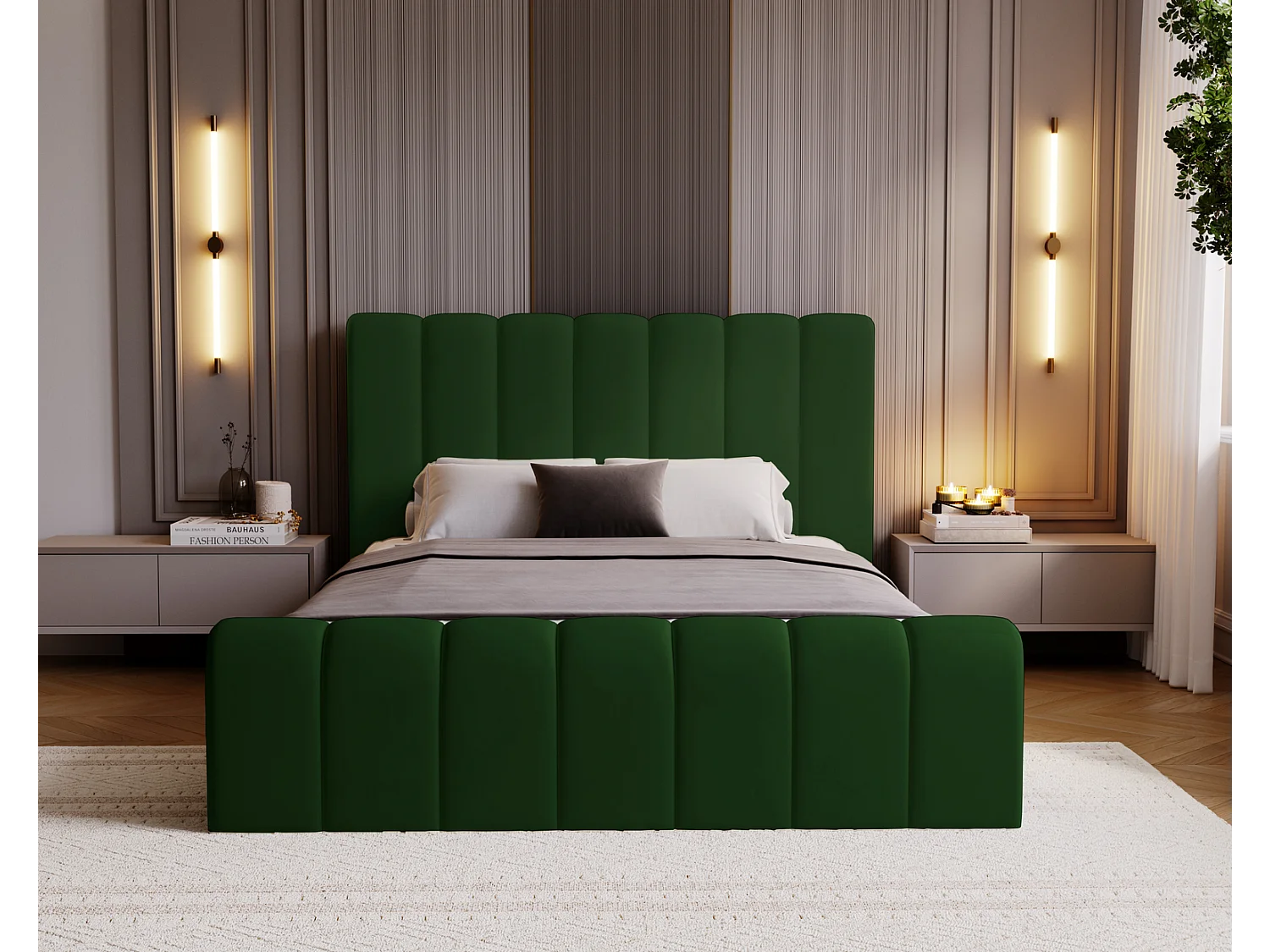 Emporius Lit 160x200 Valetta - Lit Rembourré avec Rangement, Sommier à Lattes, Lit adulte velvet 160x200 - Vert (Amor Velvet 4311)