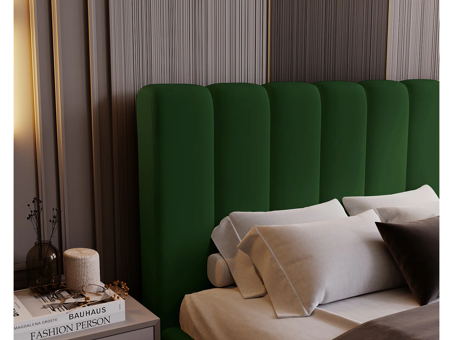 Emporius Lit 160x200 Valetta - Lit Rembourré avec Rangement, Sommier à Lattes, Lit adulte velvet 160x200 - Vert (Amor Velvet 4311)