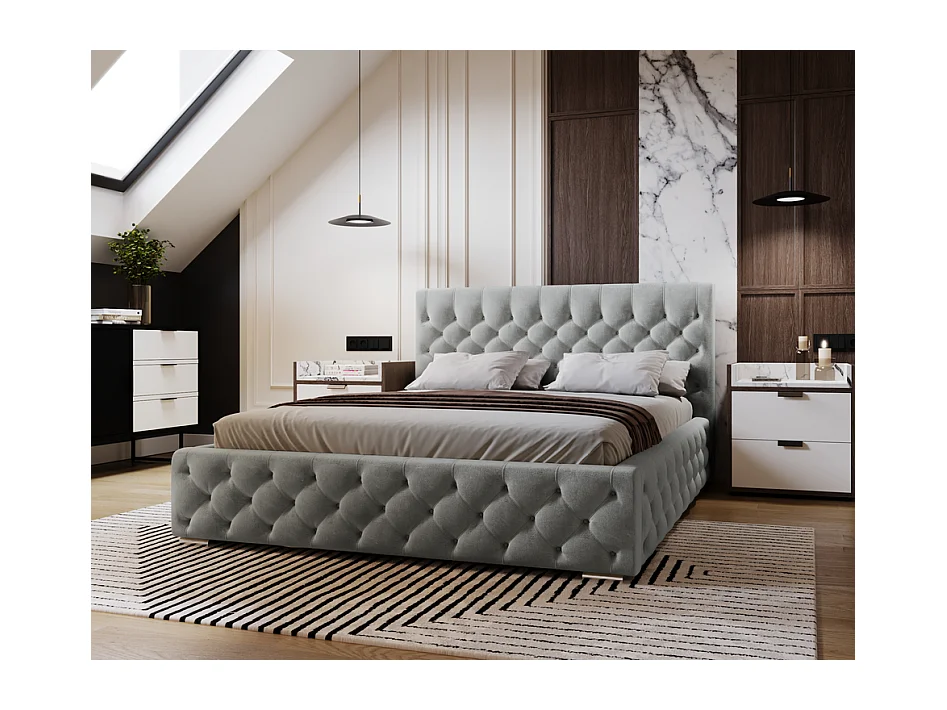 Emporius Lit adulte 200x200 cm avec Rangement Elira - Lit Double, lit rembourré, Lit Adulte avec Tete de Lit - Velvet Gris (Magic Velvet 2217)