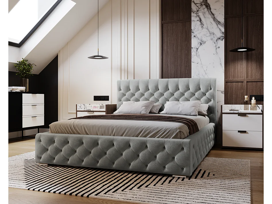 Emporius Lit adulte 200x200 cm avec Rangement Elira - Lit Double, lit rembourré, Lit Adulte avec Tete de Lit - Velvet Gris (Magic Velvet 2217)