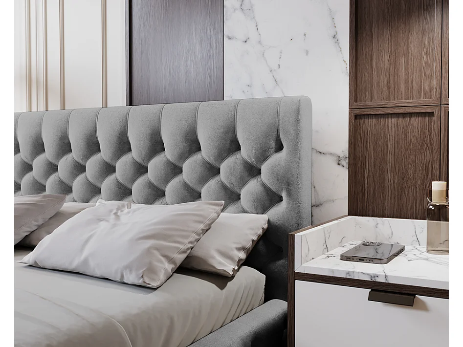 Emporius Lit adulte 200x200 cm avec Rangement Elira - Lit Double, lit rembourré, Lit Adulte avec Tete de Lit - Velvet Gris (Magic Velvet 2217)