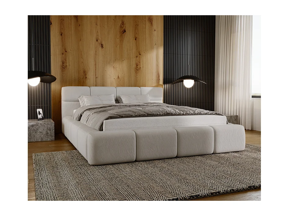 Emporius Lit rembourré 180x200, Lit adulte avec Rangement Oslo - Tete de Lit, Velvet, lit double - Beige (Solar 3)
