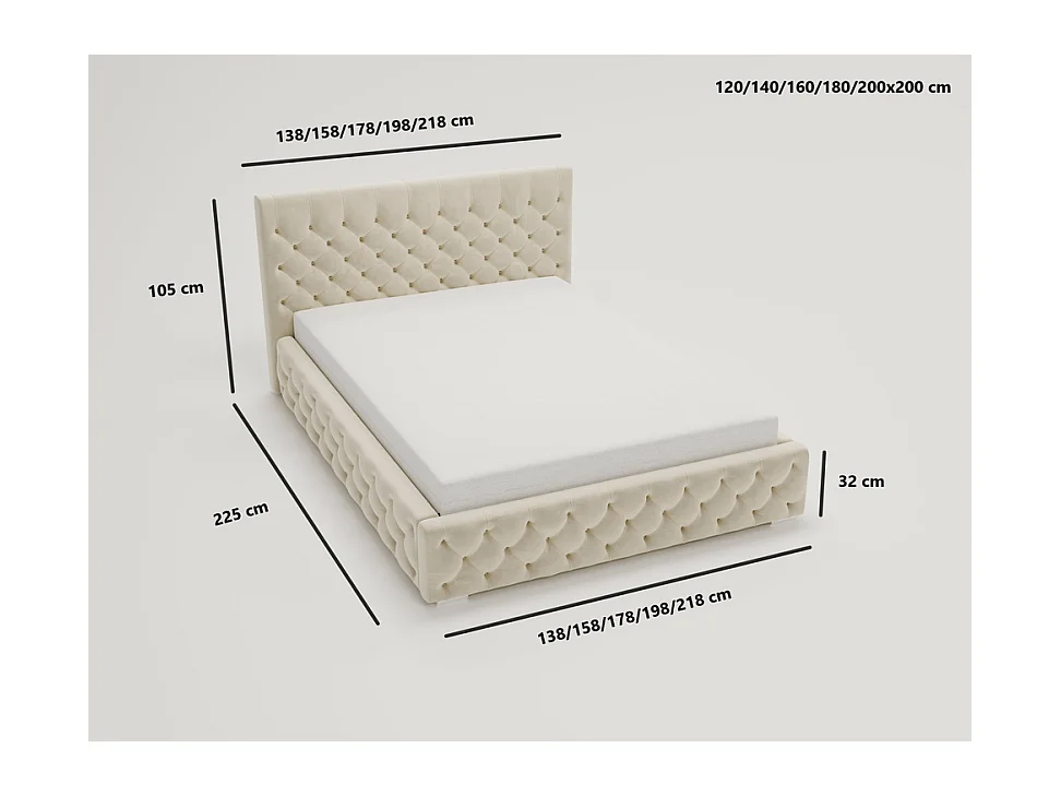 Emporius Elira łóżko tapicerowane 180x200 z pojemnikiem - tkanina velvet, glamour, pikowanie chesterfield - łóżko 180x200 zielony (Magic Velvet 2225)