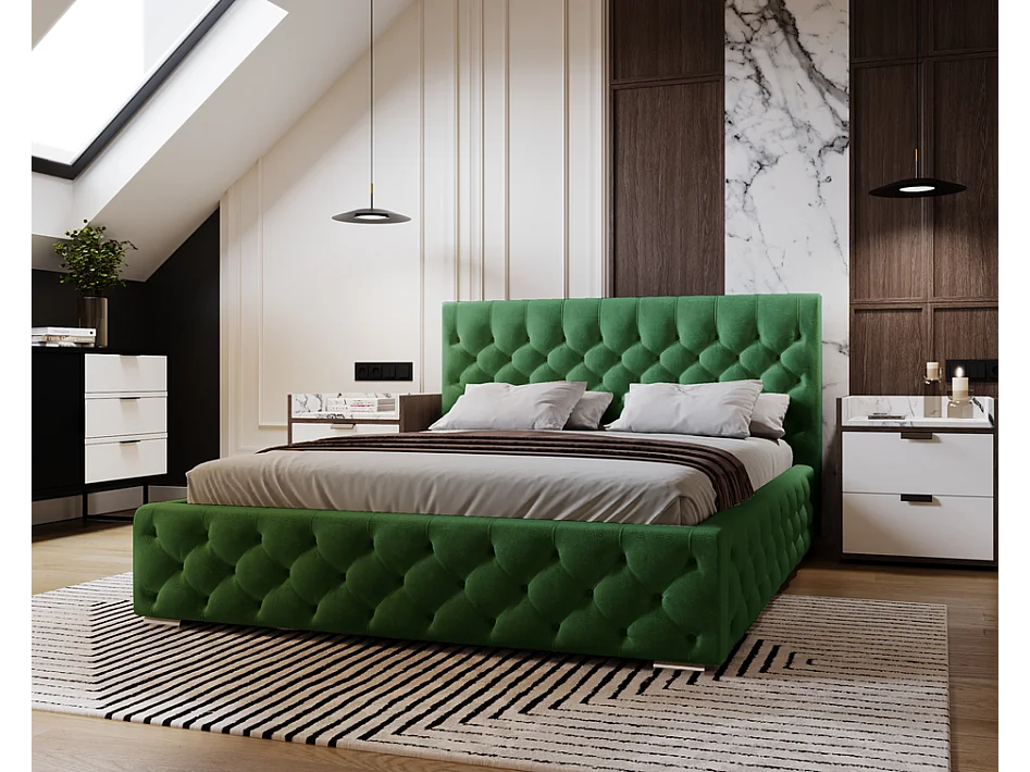 Emporius Lit adulte 180x200 cm avec Rangement Elira - Lit Double, lit rembourré, Lit Adulte avec Tete de Lit - Velvet Vert (Magic Velvet 2225)