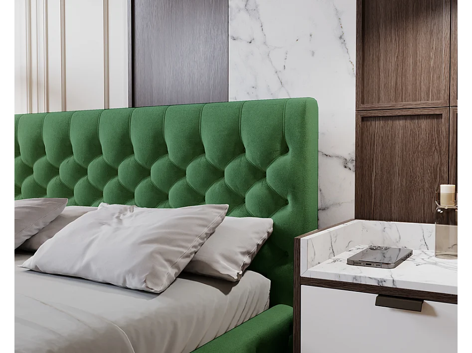 Emporius Lit adulte 180x200 cm avec Rangement Elira - Lit Double, lit rembourré, Lit Adulte avec Tete de Lit - Velvet Vert (Magic Velvet 2225)