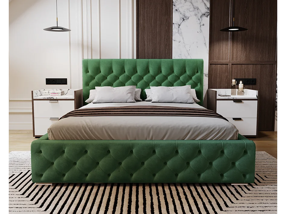 Emporius Lit adulte 180x200 cm avec Rangement Elira - Lit Double, lit rembourré, Lit Adulte avec Tete de Lit - Velvet Vert (Magic Velvet 2225)