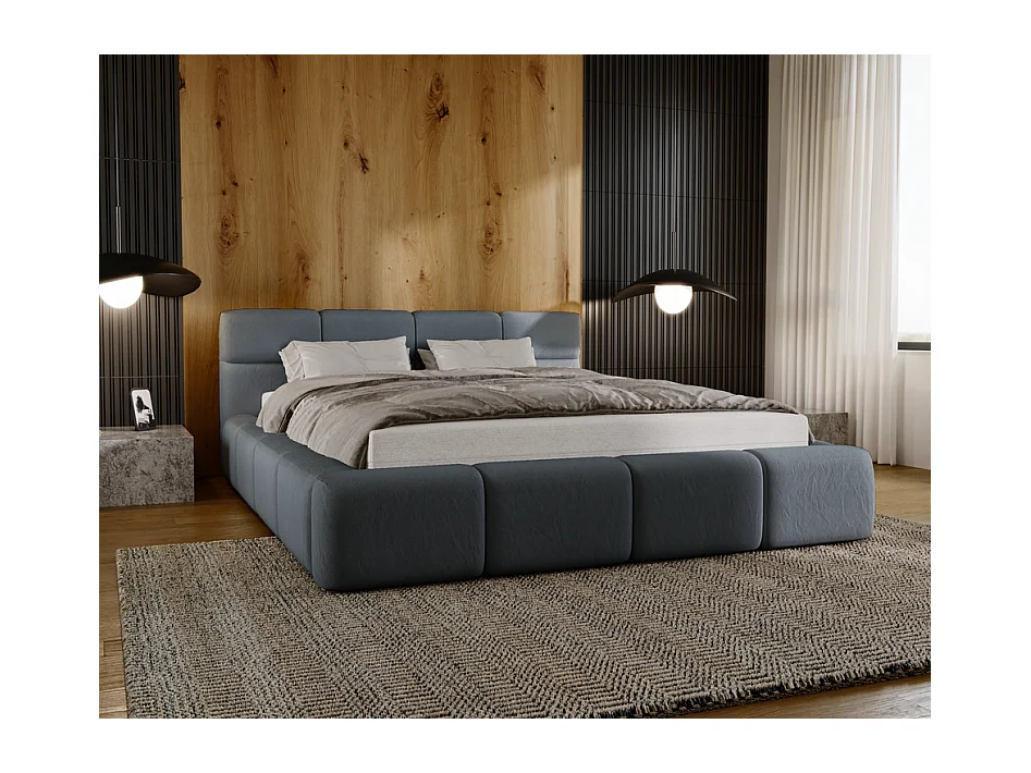 Emporius Lit rembourré 160x200, Lit adulte avec Rangement Oslo - Tete de Lit, Velvet, lit double - Gris foncé (Solar 96)