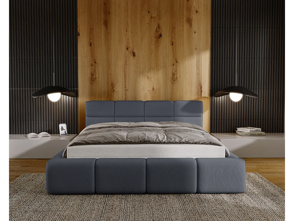 Emporius Lit rembourré 160x200, Lit adulte avec Rangement Oslo - Tete de Lit, Velvet, lit double - Gris foncé (Solar 96)