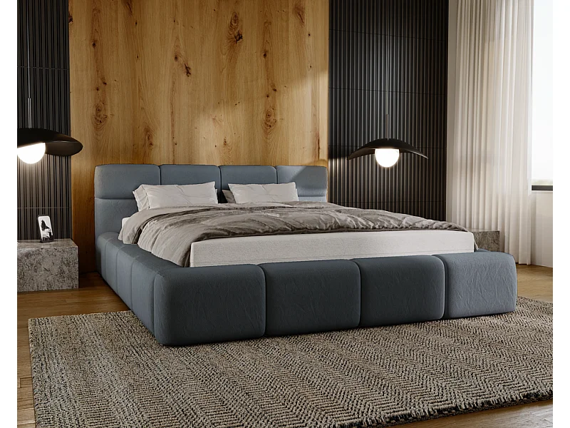 Emporius Lit rembourré 160x200, Lit adulte avec Rangement Oslo - Tete de Lit, Velvet, lit double - Gris foncé (Solar 96)