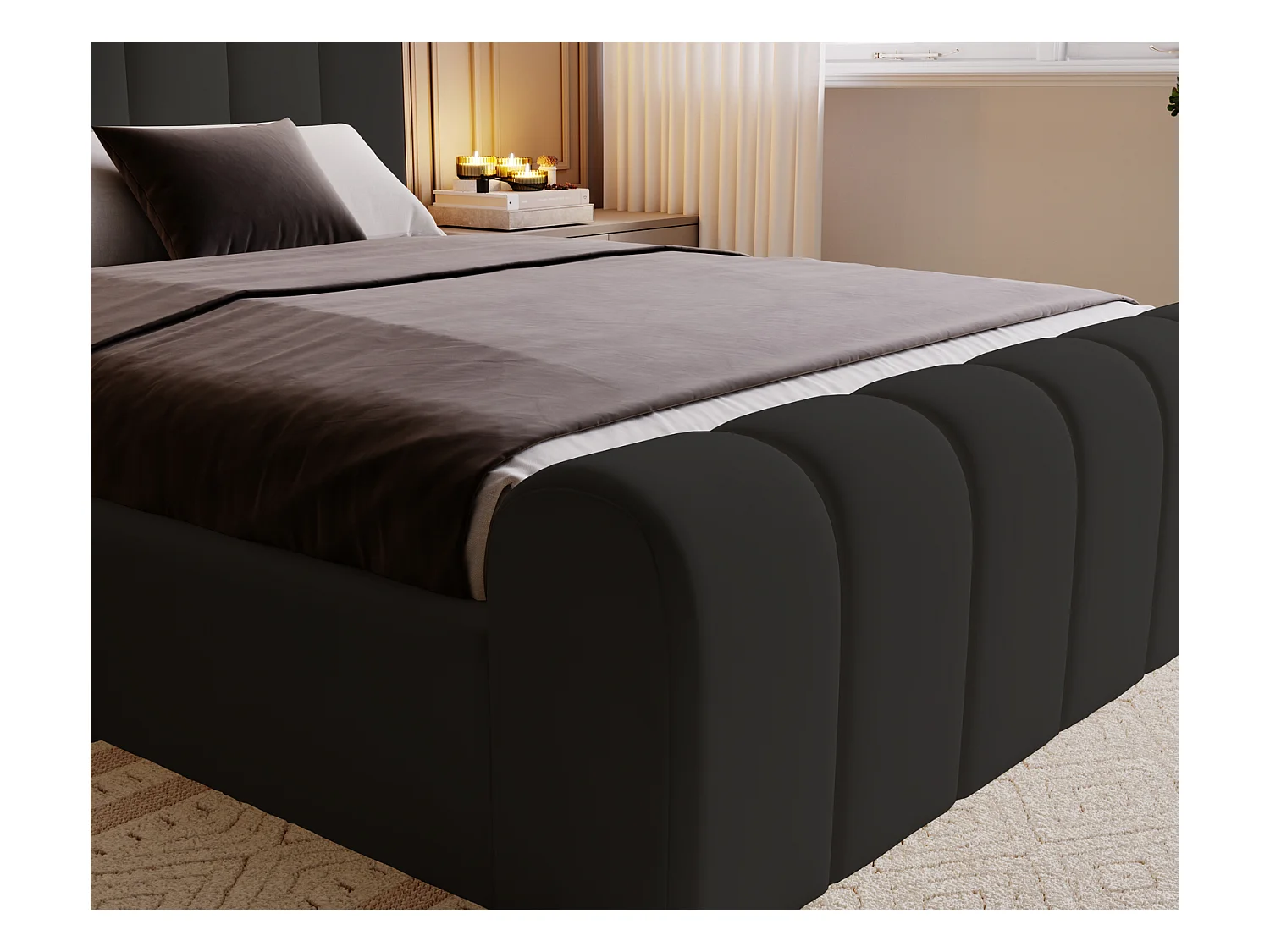 Emporius Lit 200x200 Valetta - Lit Rembourré avec Rangement, Sommier à Lattes, Lit adulte velvet 200x200 - Noir (Amor Velvet 4322)