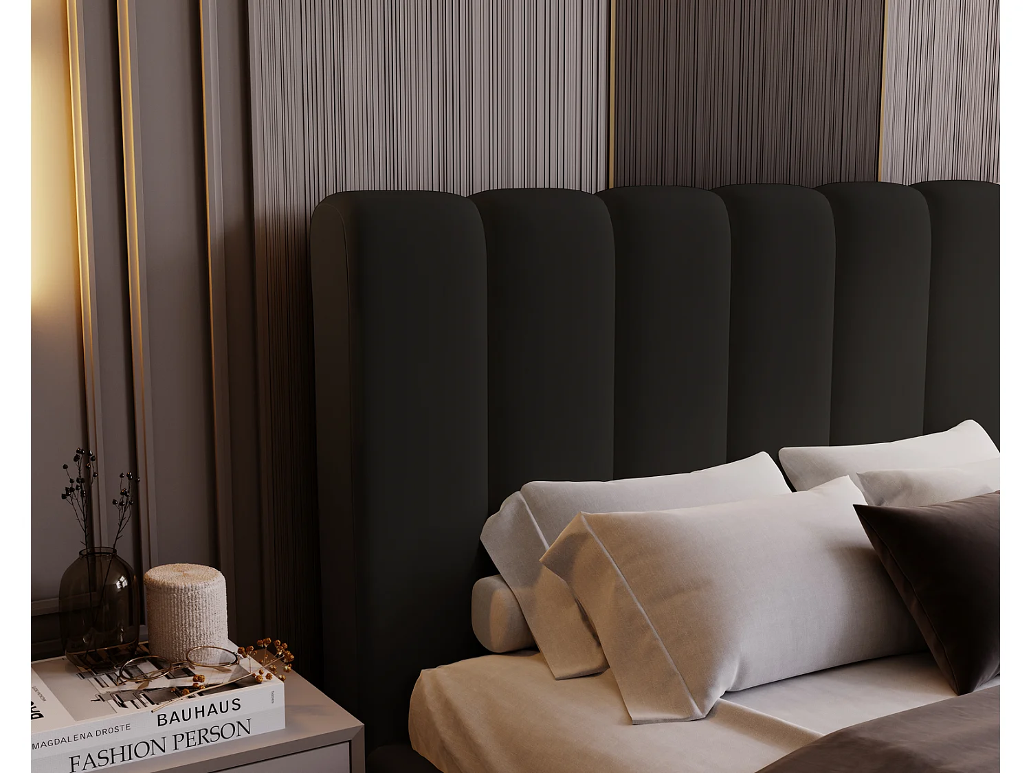 Emporius Lit 200x200 Valetta - Lit Rembourré avec Rangement, Sommier à Lattes, Lit adulte velvet 200x200 - Noir (Amor Velvet 4322)