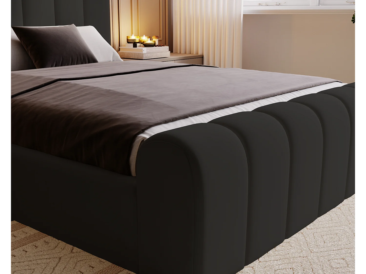 Emporius Polsterbett 200x200 Valetta - Bett mit Bettkasten, Lattenrost & Kopfteil - Hersteller, Doppelbett 200x200 velvet (Schwarz - Amor Velvet 4322)