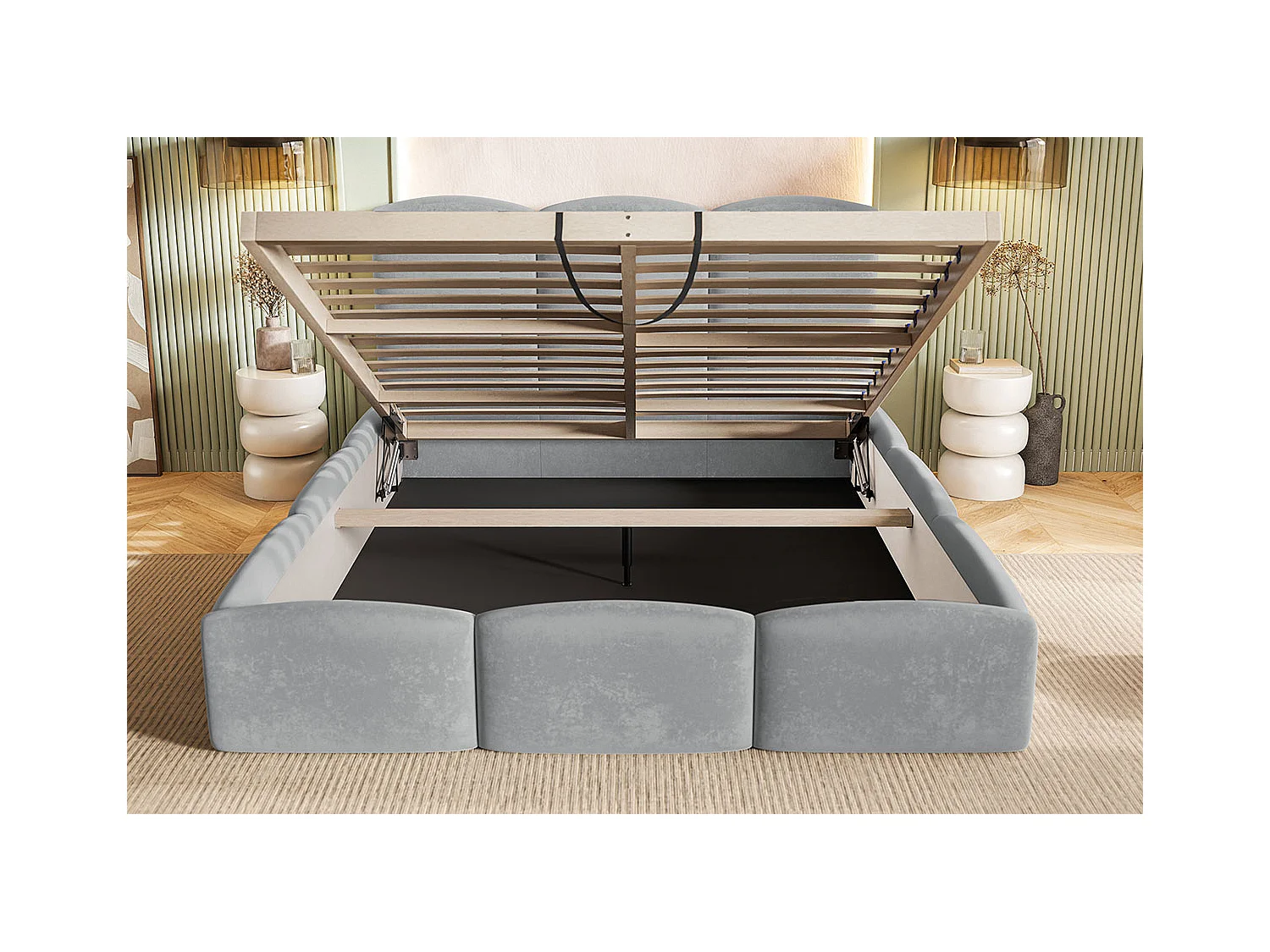 Emporius Lit 180x200 Roma Slim - Lit coffre 180x200, lit double avec Rangement, tissu bouclé - Gris foncé (Anthology 18)