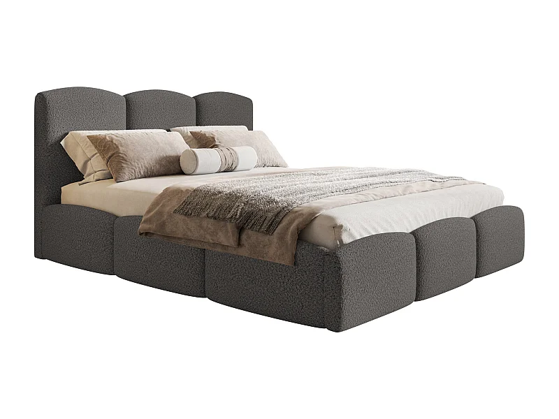 Emporius Lit 180x200 Roma Slim - Lit coffre 180x200, lit double avec Rangement, tissu bouclé - Gris foncé (Anthology 18)