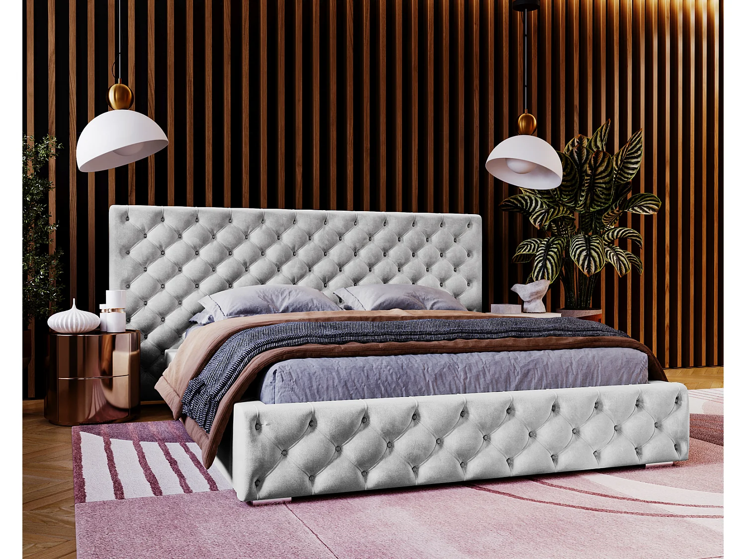 Emporius Polsterbett 200x200cm Lisbon - Bett mit Lattenrost, Bettkasten, Kopfteil - Schlafzimmerbett, doppelbett 200x200 - Velvet Hellgrau (Magic Velvet 2218)