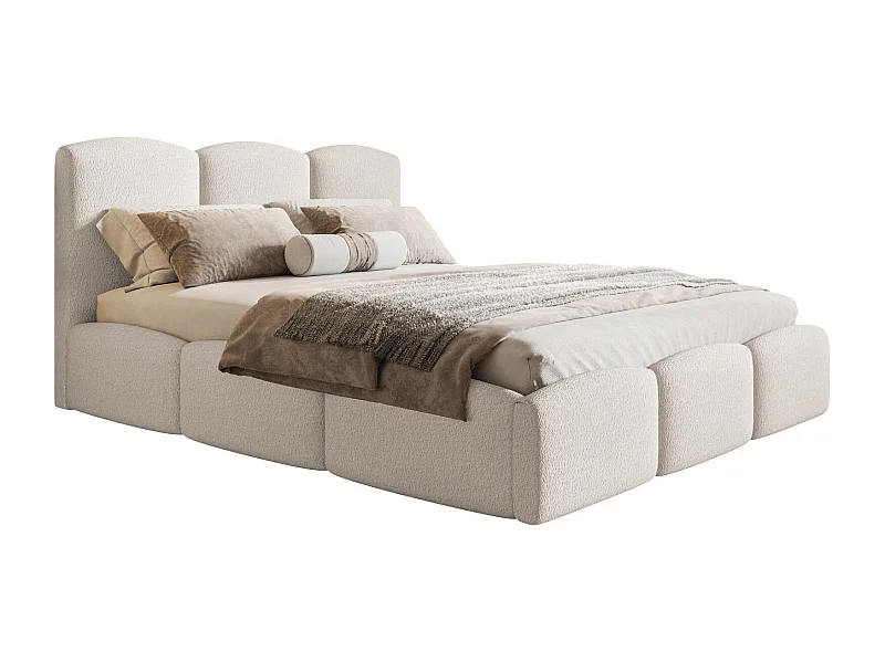 Emporius bed 160x200 Roma Slim - tweepersoonsbed met opbergruimte, lattenbodem - Bouclé Crème (Anthology 1)
