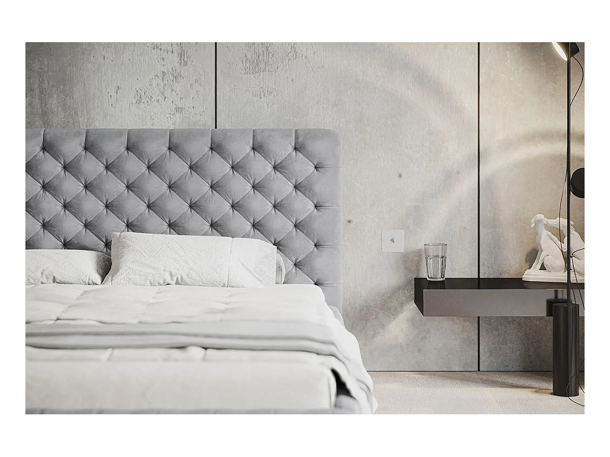 Emporius Lit adulte 180x200 Furis - Lit double avec Rangment - Lit rembourrée, lit chesterfield 140x200 - Velvet Gris clair (Jasmine 90)