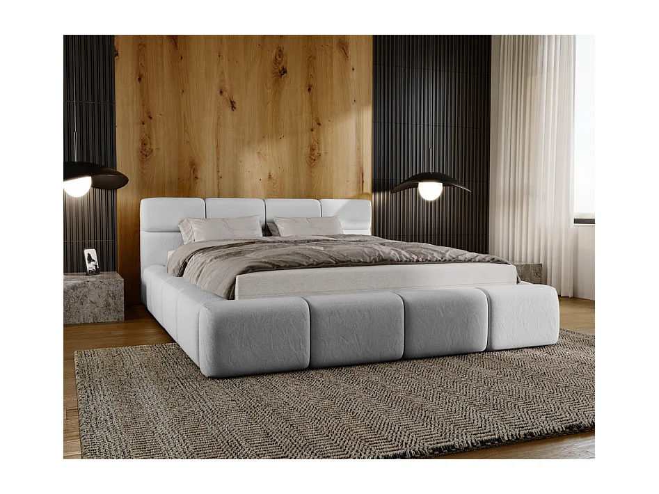Emporius tweepersoonsbed 140x200, gestoffeerd bed Oslo -  dik foam, lattenbodem, fluwelen - Grijs (Solar 80)