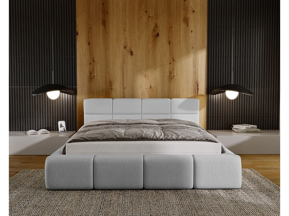 Emporius tweepersoonsbed 140x200, gestoffeerd bed Oslo -  dik foam, lattenbodem, fluwelen - Grijs (Solar 80)