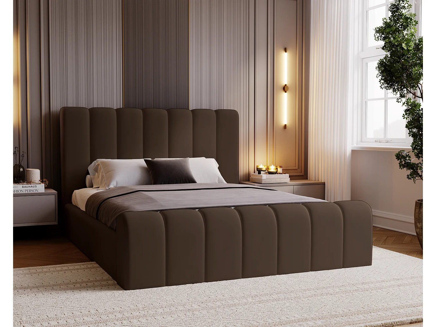 Emporius Polsterbett 200x200 Valetta - Bett mit Bettkasten, Lattenrost & Kopfteil - Hersteller, Doppelbett 200x200 velvet (Braun - Amor Velvet 4301)