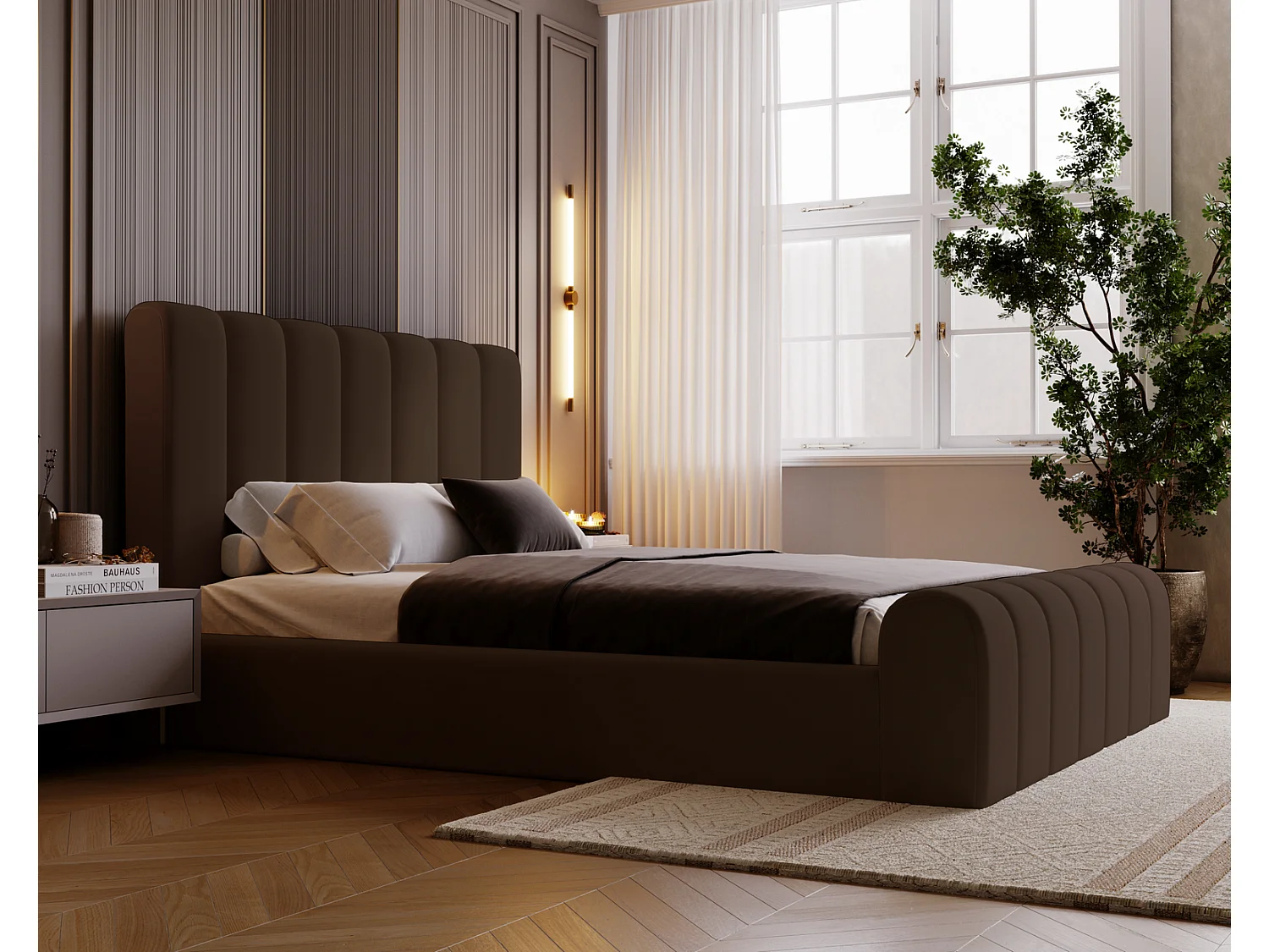 Emporius Polsterbett 200x200 Valetta - Bett mit Bettkasten, Lattenrost & Kopfteil - Hersteller, Doppelbett 200x200 velvet (Braun - Amor Velvet 4301)