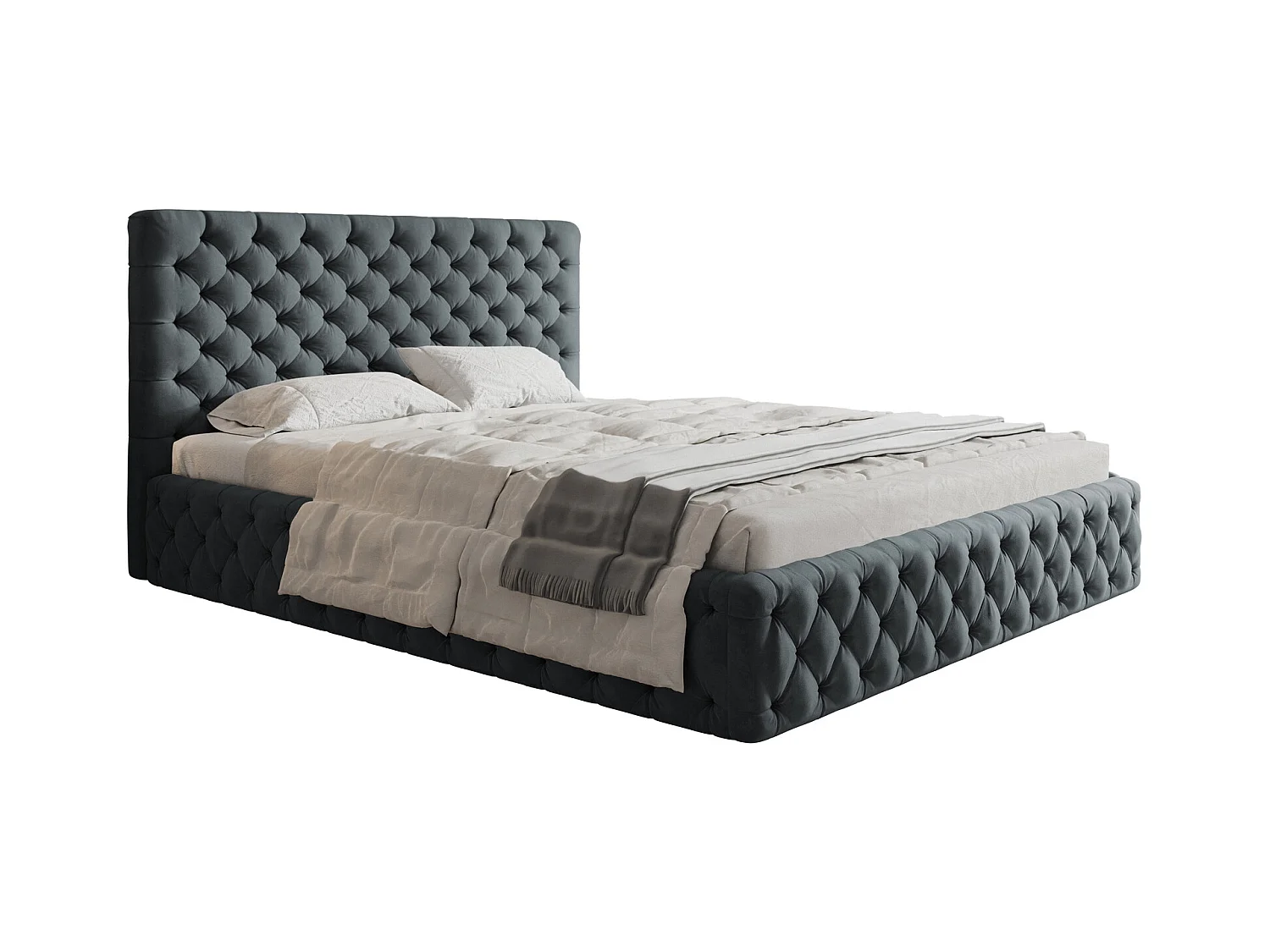 Emporius gestoffeerd bed 140x200 Furis, glamourstijl - Tweepersoonsbed 140x200 cm - fluwelen Donkergrijs (Jasmine 96)