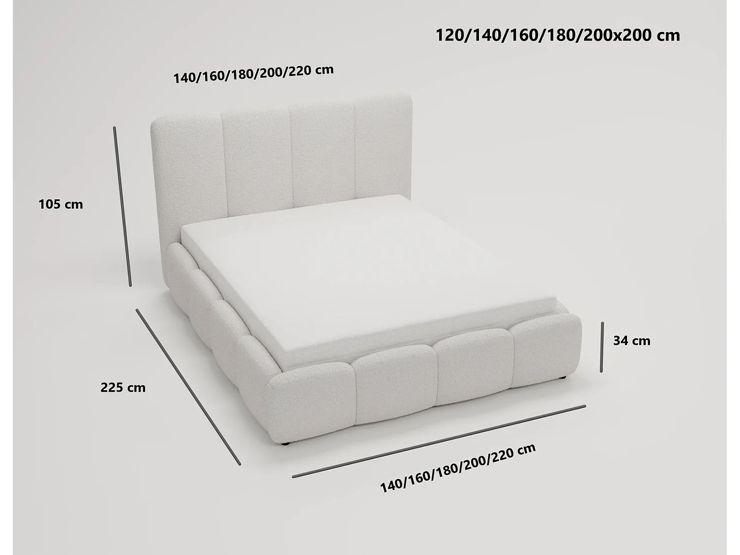 Emporius Merkad Boucle łóżko tapicerowane 160x200 - łóżko z pojemnikiem, gruba pianka, stelaż - elegancki design, tkanina boucle, szary (Anthology 17)