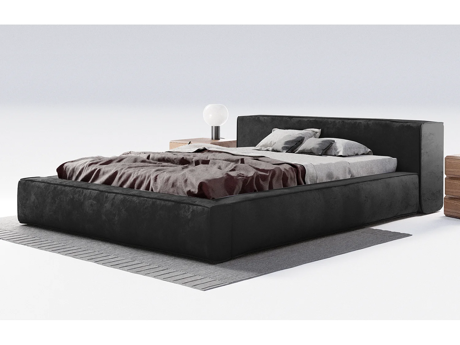 Emporius gestoffeerd bed tweepersoonsbed 160x200 Bueno - lattenbodem, opbergruimte - fluweel - Zwart (Infinity 18)