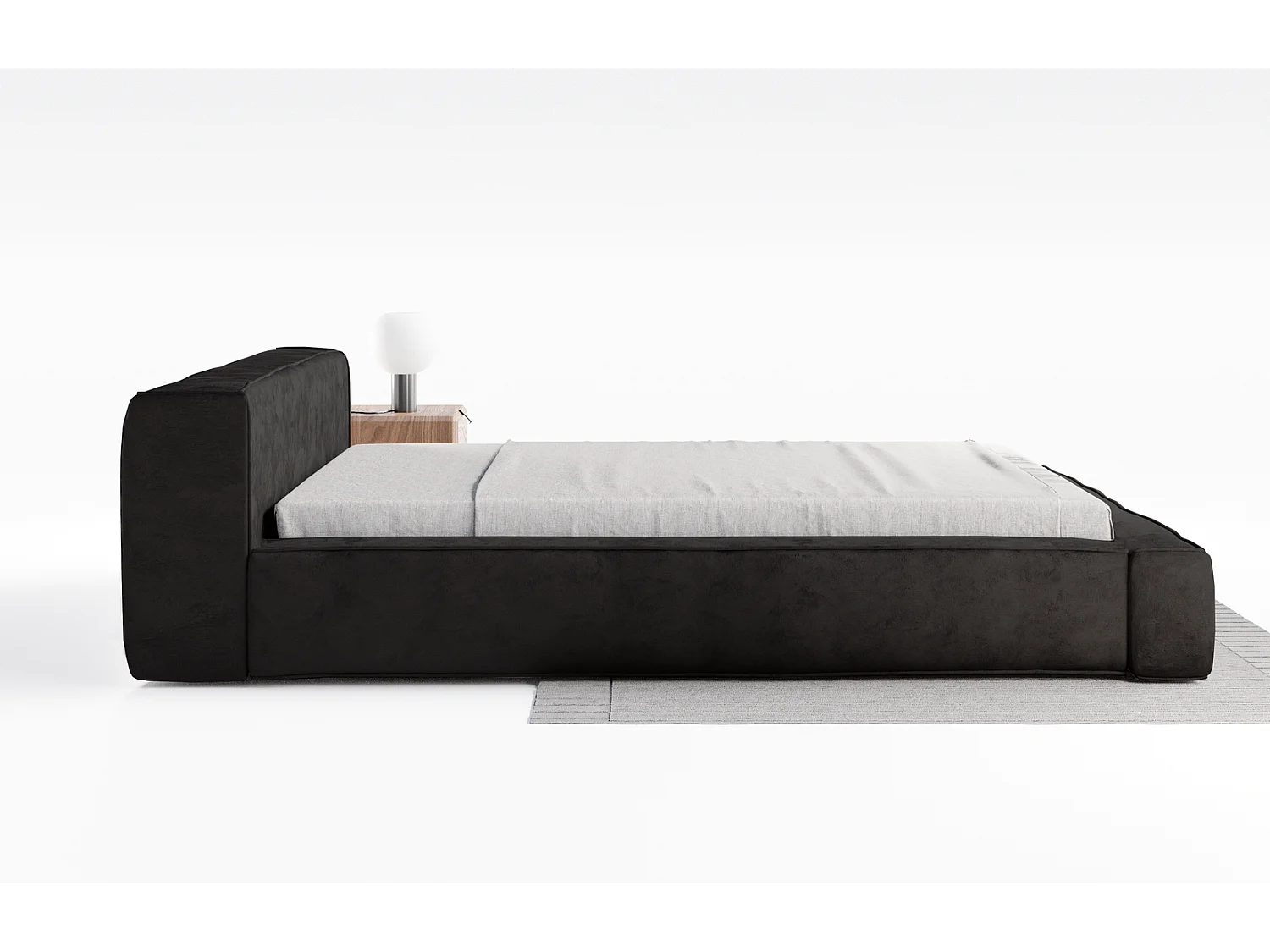Emporius gestoffeerd bed tweepersoonsbed 160x200 Bueno - lattenbodem, opbergruimte - fluweel - Zwart (Infinity 18)