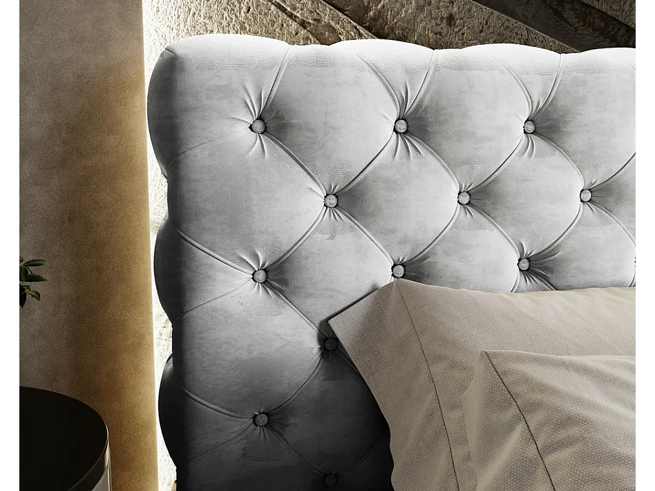 Emporius Ali łóżko chesterfield 200x200 cm - pikowania, pojemnik, stelaż, łóżko dwusobowe 200x200 do sypialni - tkanina aksamitna, jasny szary (Magic Velvet 2218)