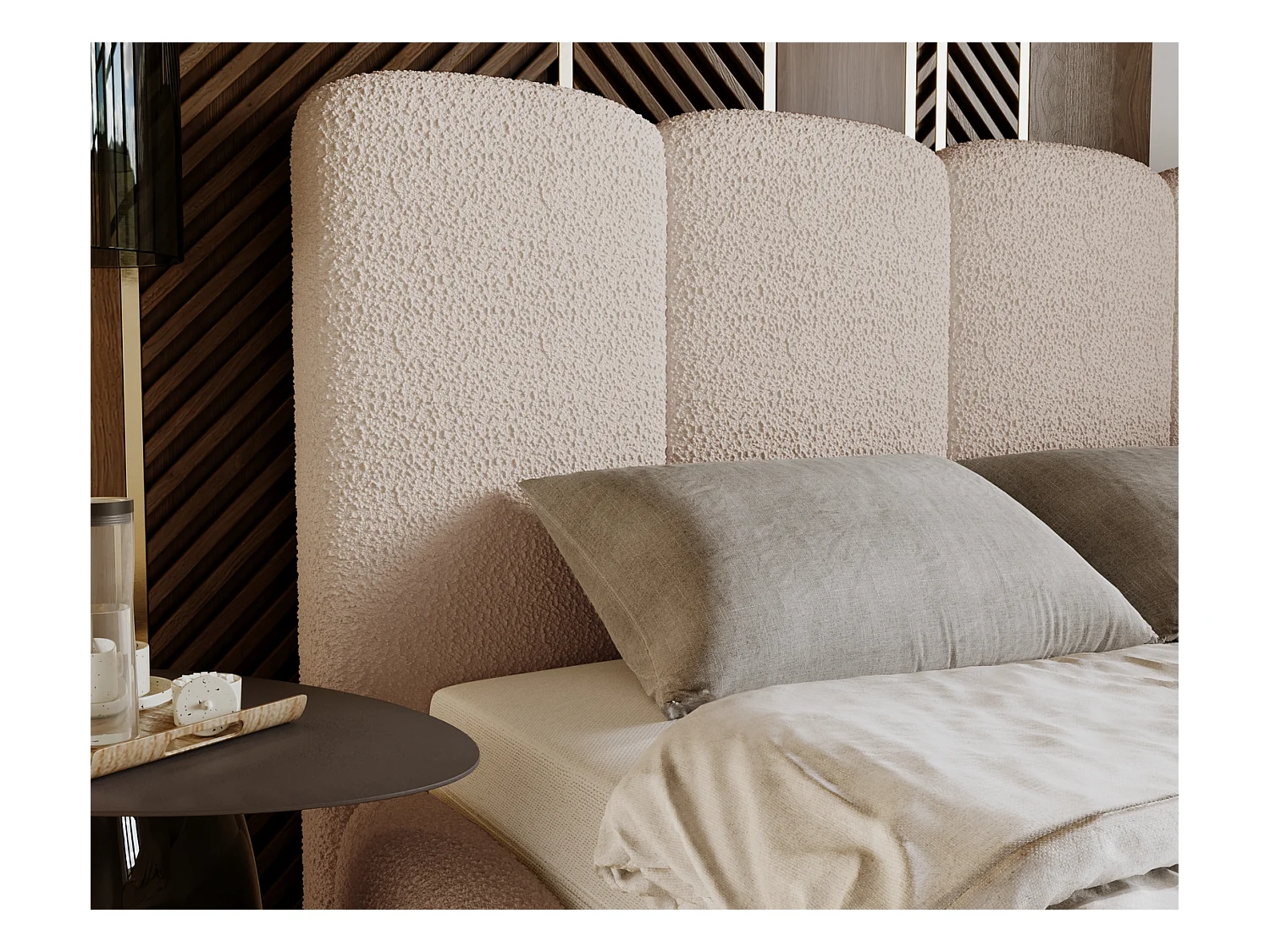 Emporius Merkad Boucle Lit double 140x200 - lit adutle avec rangement, Sommier à Lattes, Coffre à Literie - Lit Rembourré 140x200 Beige (Anthology 3)