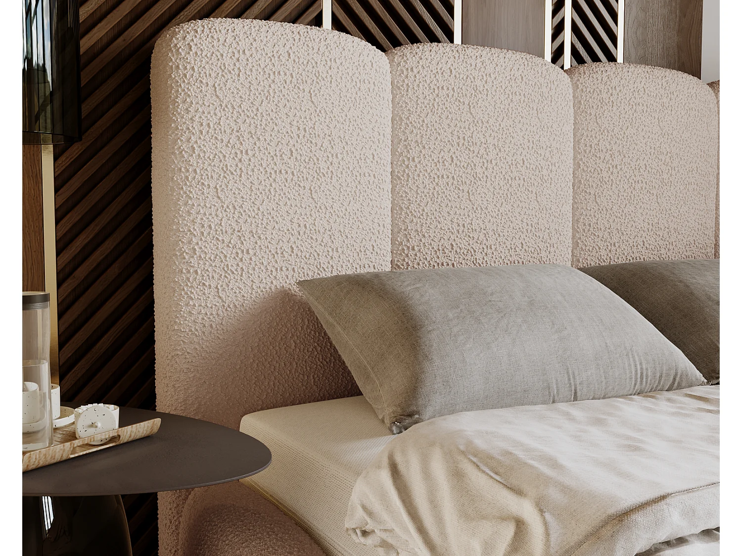 Emporius Merkad Boucle Lit double 160x200 - lit adutle avec rangement, Sommier à Lattes, Coffre à Literie - Lit Rembourré 160x200 Beige (Anthology 3)