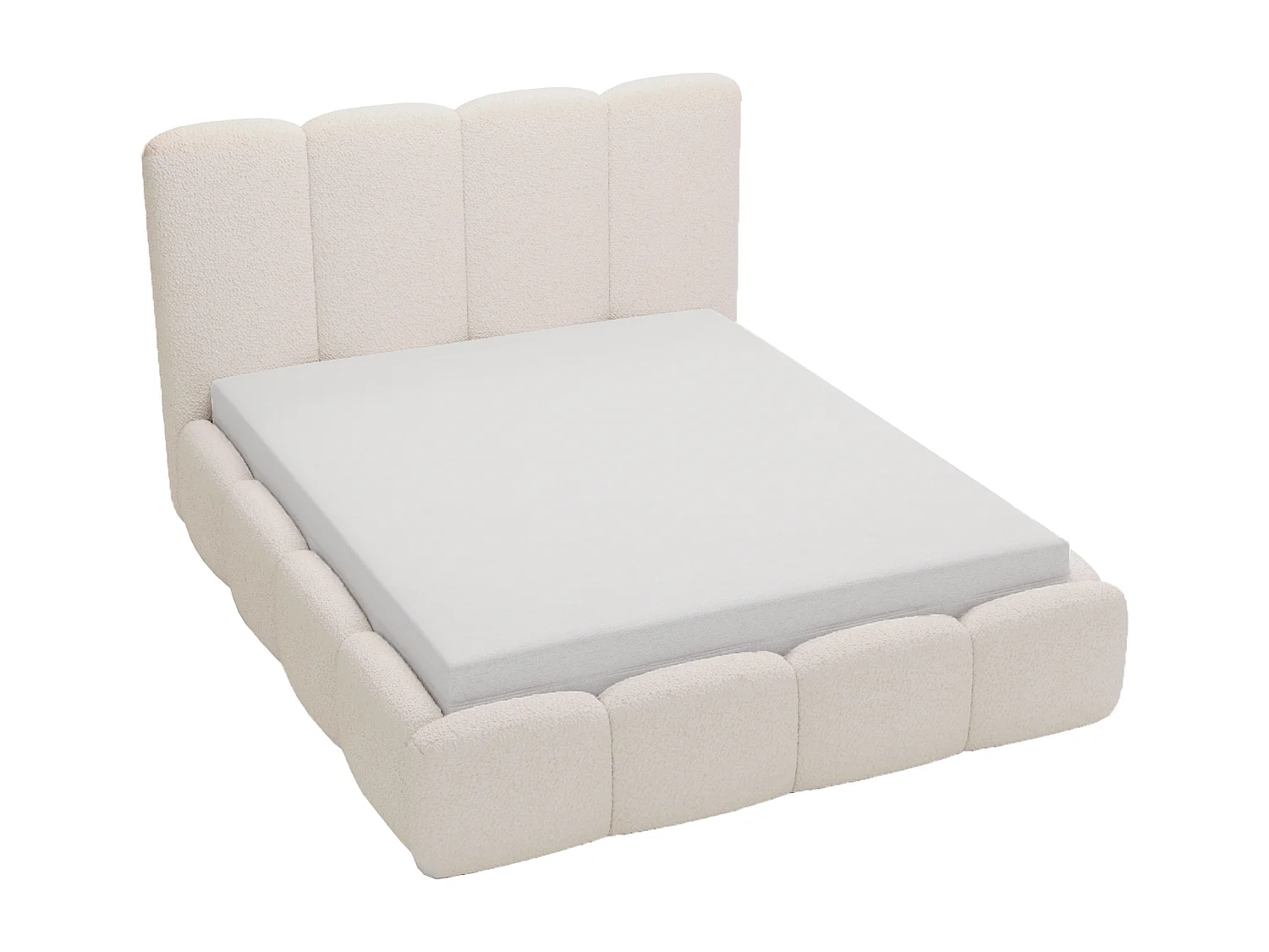 Emporius Merkad Boucle Lit double 160x200 - lit adutle avec rangement, Sommier à Lattes, Coffre à Literie - Lit Rembourré 160x200 Beige (Anthology 3)