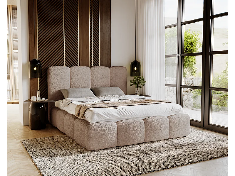 Emporius gestoffeerd bed 160x200 cm Merkad Bouclé - bed met lattenbodem en bedlade, Bouclé - Bruin (Anthology 4)