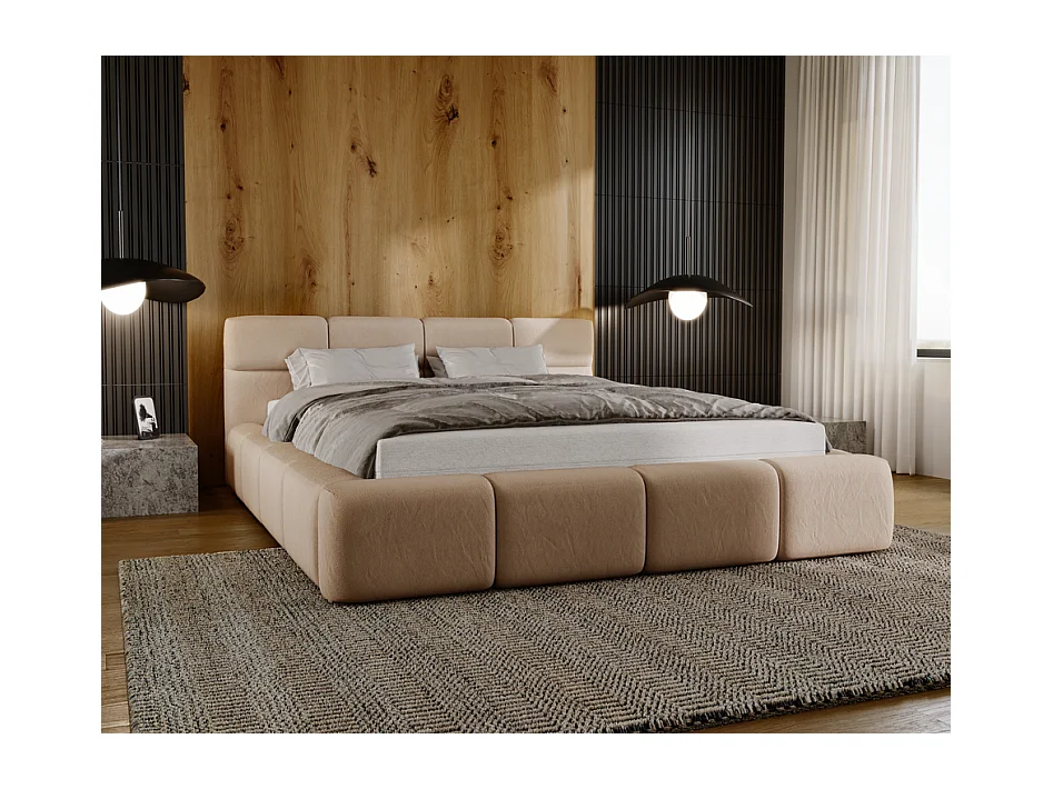 Emporius Lit rembourré 180x200, Lit adulte avec Rangement Oslo - Tete de Lit, Velvet, lit double - Brun (Solar 12)