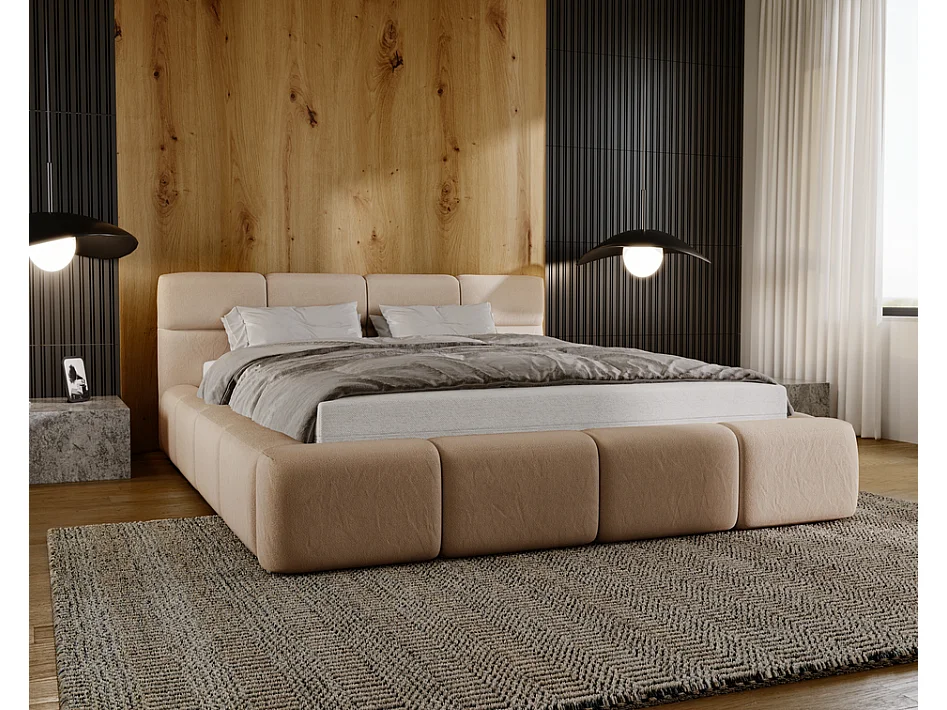 Emporius Lit rembourré 180x200, Lit adulte avec Rangement Oslo - Tete de Lit, Velvet, lit double - Brun (Solar 12)