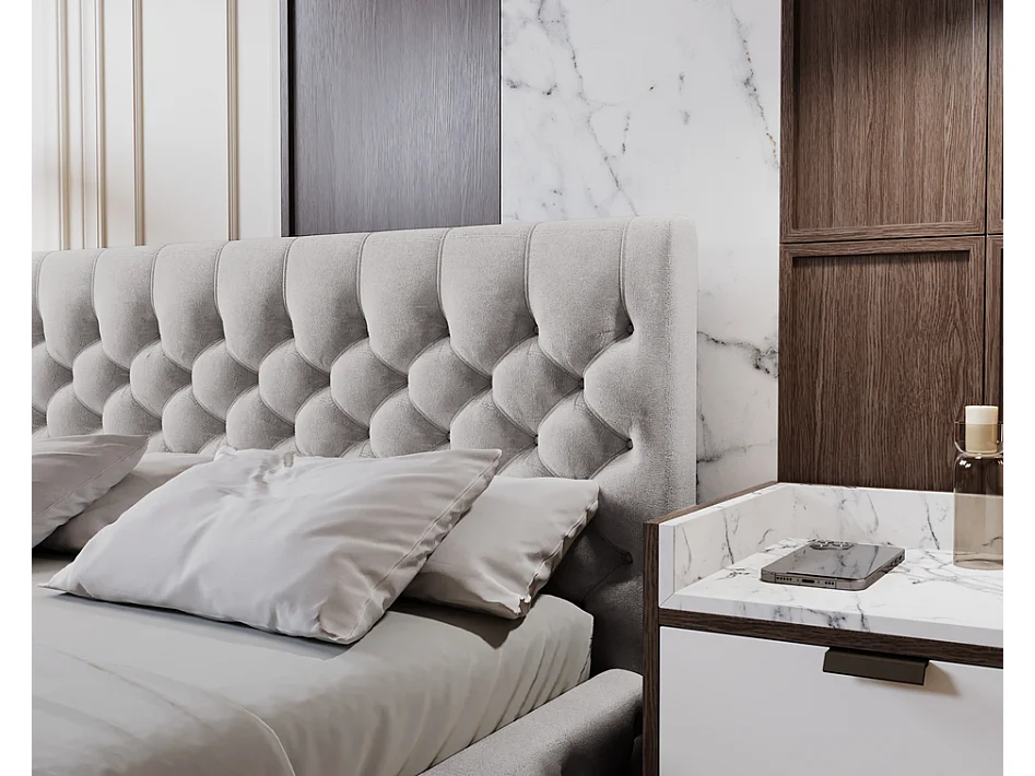 Emporius Lit adulte 160x200 cm avec Rangement Elira - Lit Double, lit rembourré, Lit Adulte avec Tete de Lit - Velvet Gris clair (Magic Velvet 2218)