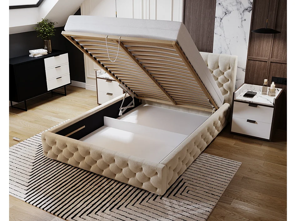 Emporius Gestoffeerd bed met groot hoofdeinde Elira tweepersoonsbed 160x200 - lattenbodem, bedlade, fluwelen - Lichtgrijs (Magic Velvet 2218)