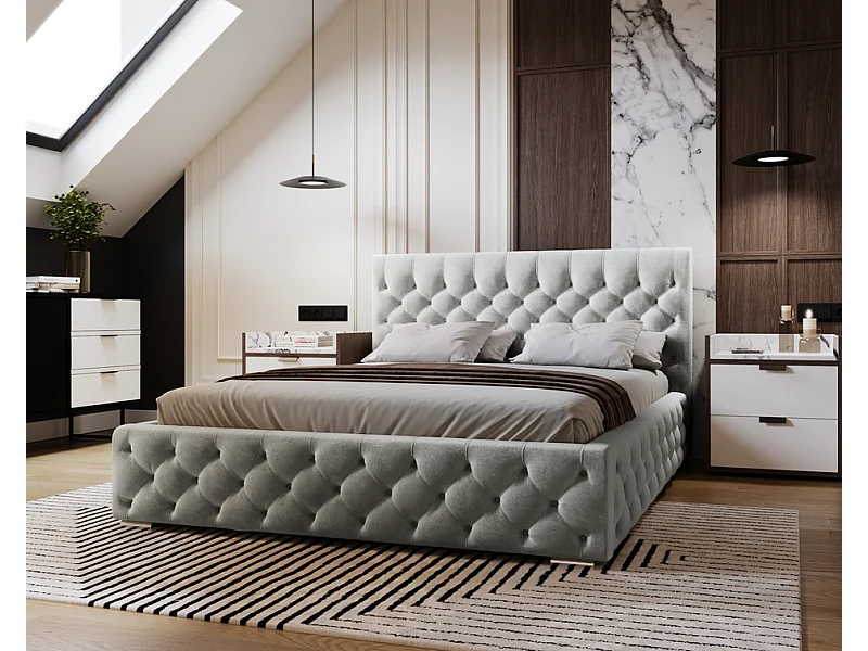 Emporius Lit adulte 160x200 cm avec Rangement Elira - Lit Double, lit rembourré, Lit Adulte avec Tete de Lit - Velvet Gris clair (Magic Velvet 2218)