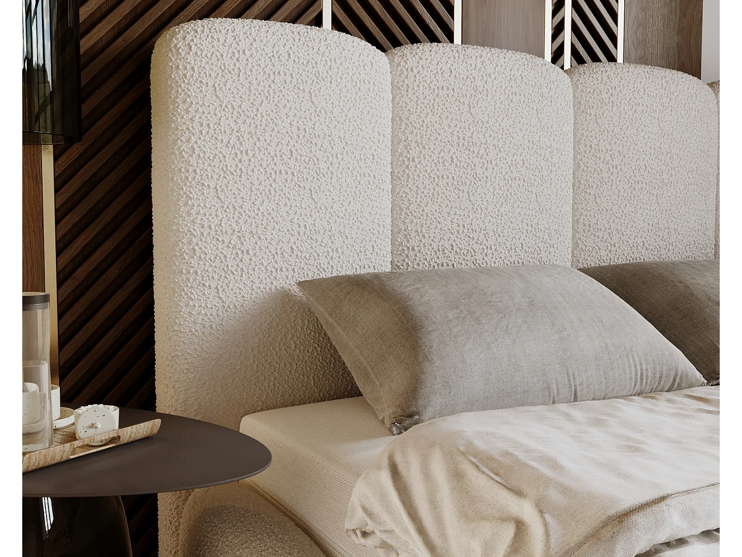 Emporius Merkad Boucle Lit double 180x200 - lit adutle avec rangement, Sommier à Lattes, Coffre à Literie - Lit Rembourré 180x200 Crème (Anthology 1)