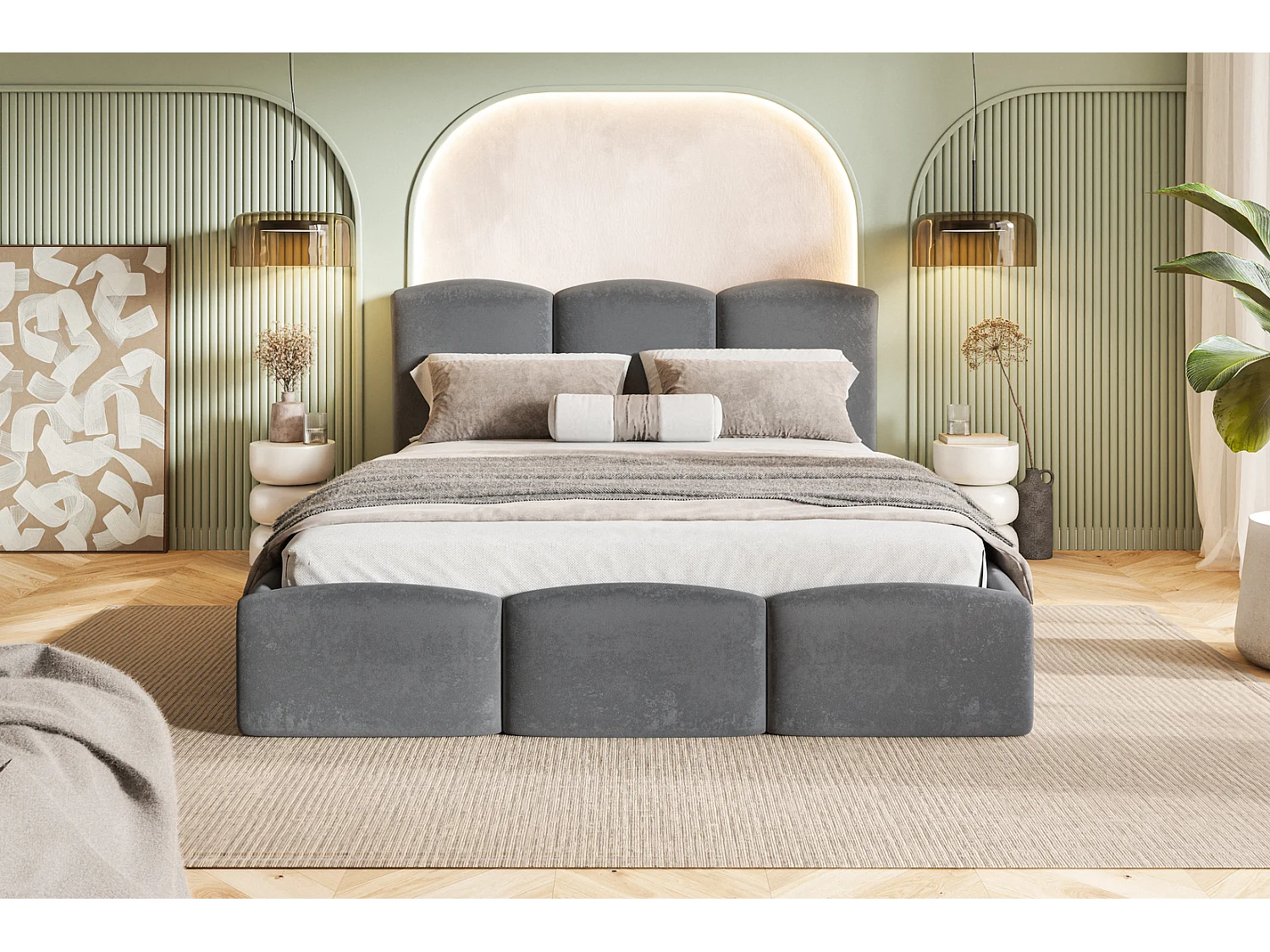 Emporius Lit 160x200 Roma Slim - Lit coffre 160x200, lit double avec Rangement, tissu velvet - Gris foncé (Amor Velvet 4321)