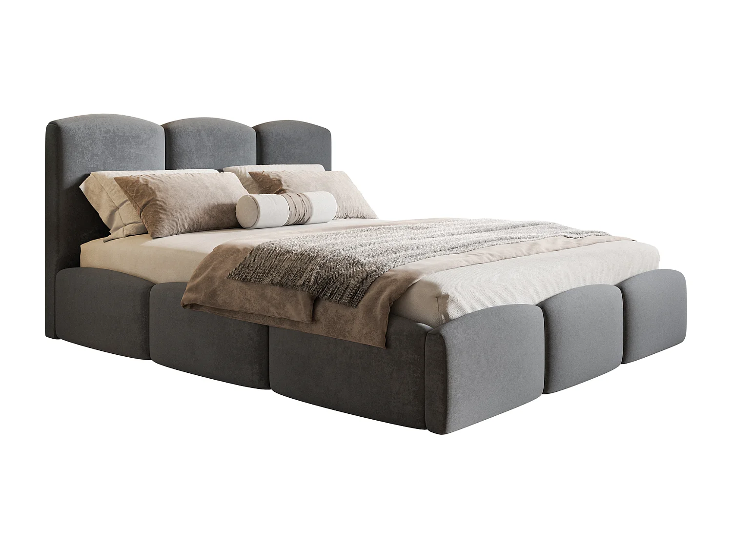 Emporius Polsterbett 160x200 Roma Slim - Bett vom Hersteller, mit Bettkasten, Velvet stoff, dickem Schaumstoff (Dunkelgrau  - Amor Velvet 4321)