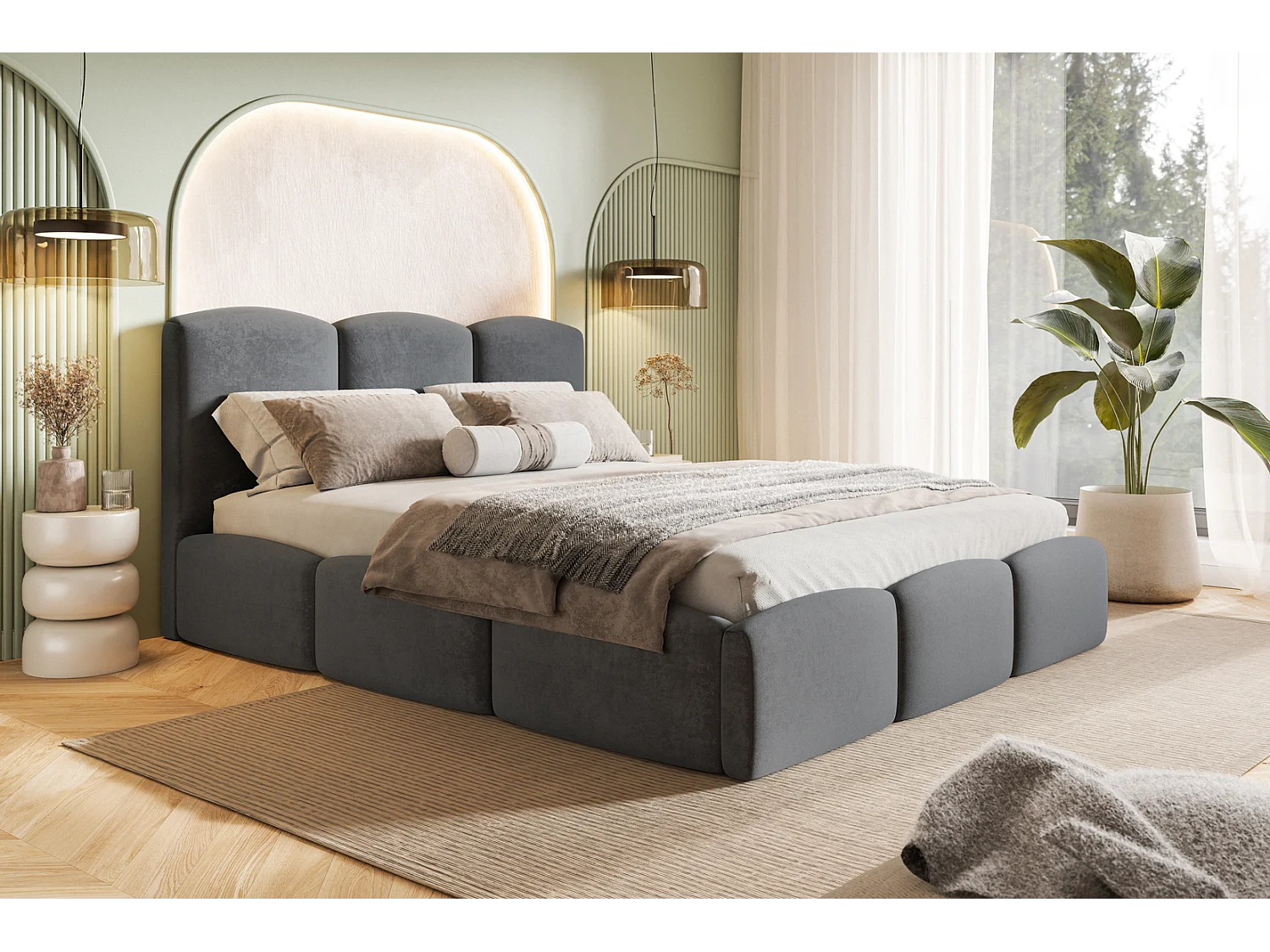 Emporius Polsterbett 160x200 Roma Slim - Bett vom Hersteller, mit Bettkasten, Velvet stoff, dickem Schaumstoff (Dunkelgrau  - Amor Velvet 4321)